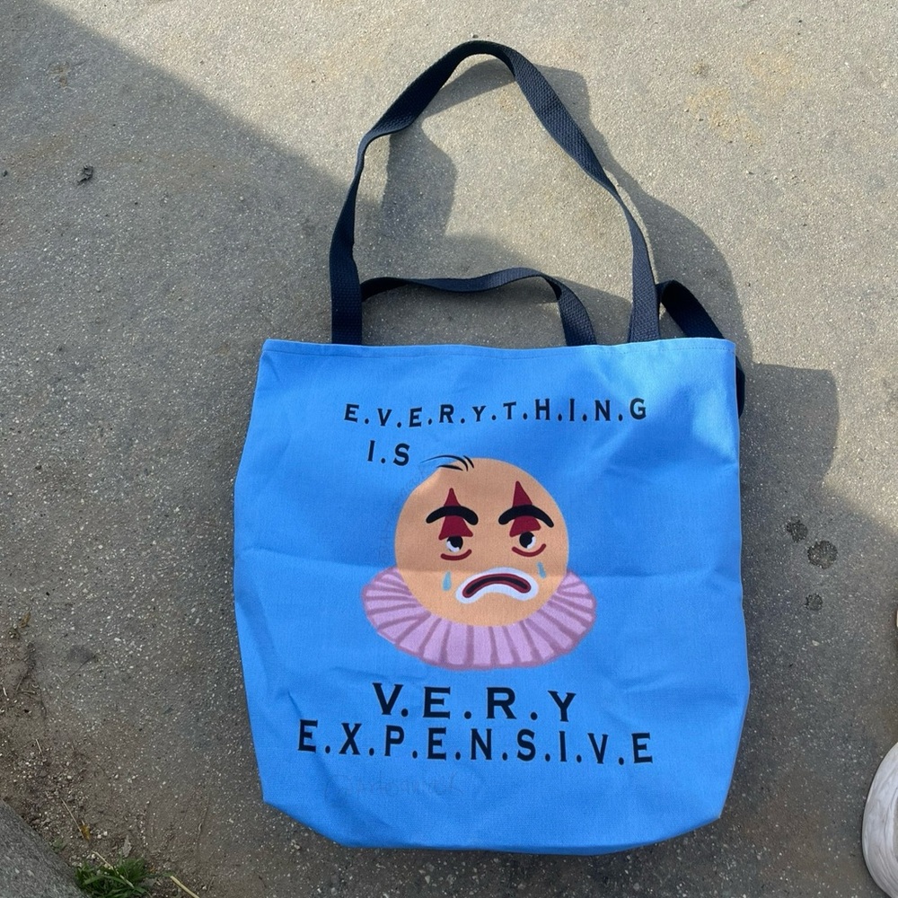 Blue Tote Bag with Sad Face Design Grocery tote